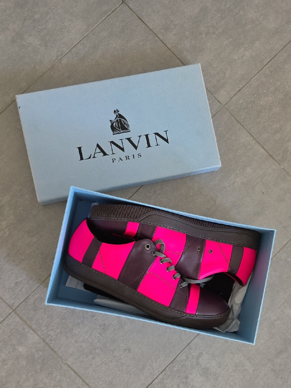 Lanvin Leather Pink and Brown Striped Low-Top Sneakers Size 12 Mens - brand New